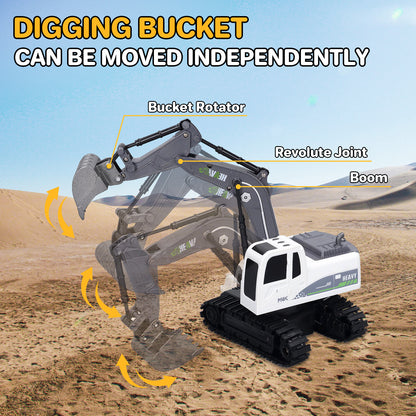 Remote Control Excavator, 11 Channel RC Excavator Toys, RC Construction Vehicles Toys with Lights, Music and 2 Rechargeable Batteries, Mini Construction Toys Best Gifts for Kids 3-12 Years Old