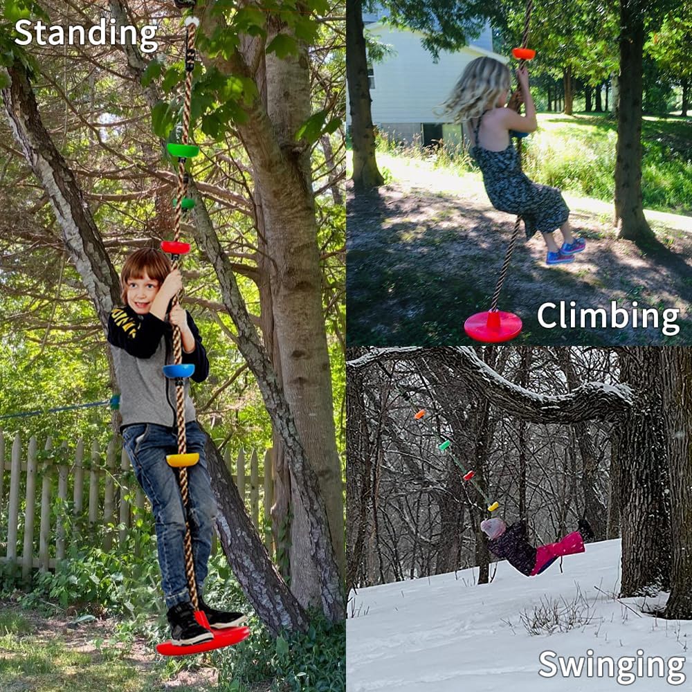 Tree Swings for Kids, 3-in-1 Climbing Rope with Platforms and Disc Seat Swing Set, Outside Toys for Kids Over 3 Years Old, Indoor Outdoor Swing for Tree Outside Treehouse, 220 lbs Weight Capacity