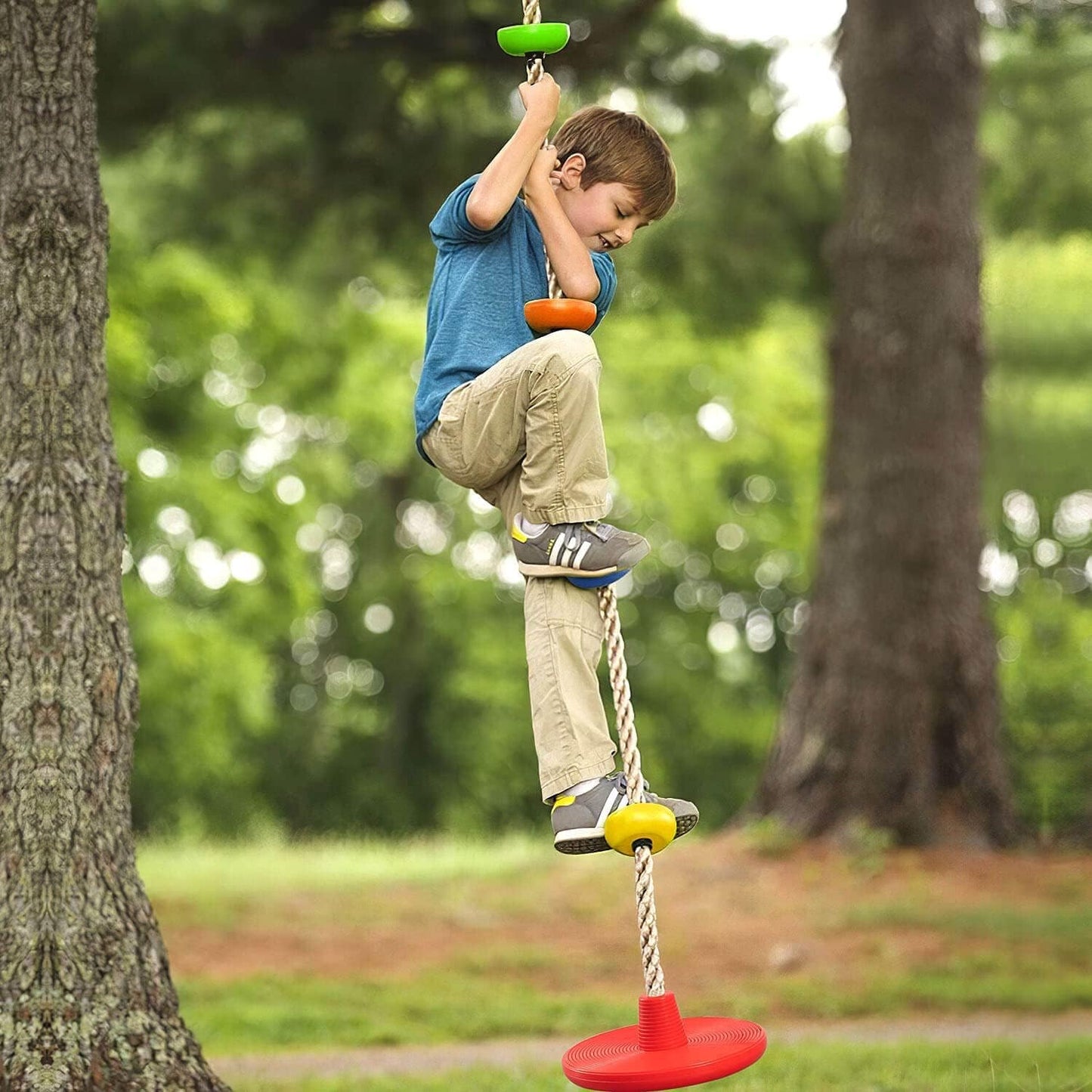 Tree Swings for Kids, 3-in-1 Climbing Rope with Platforms and Disc Seat Swing Set, Outside Toys for Kids Over 3 Years Old, Indoor Outdoor Swing for Tree Outside Treehouse, 220 lbs Weight Capacity