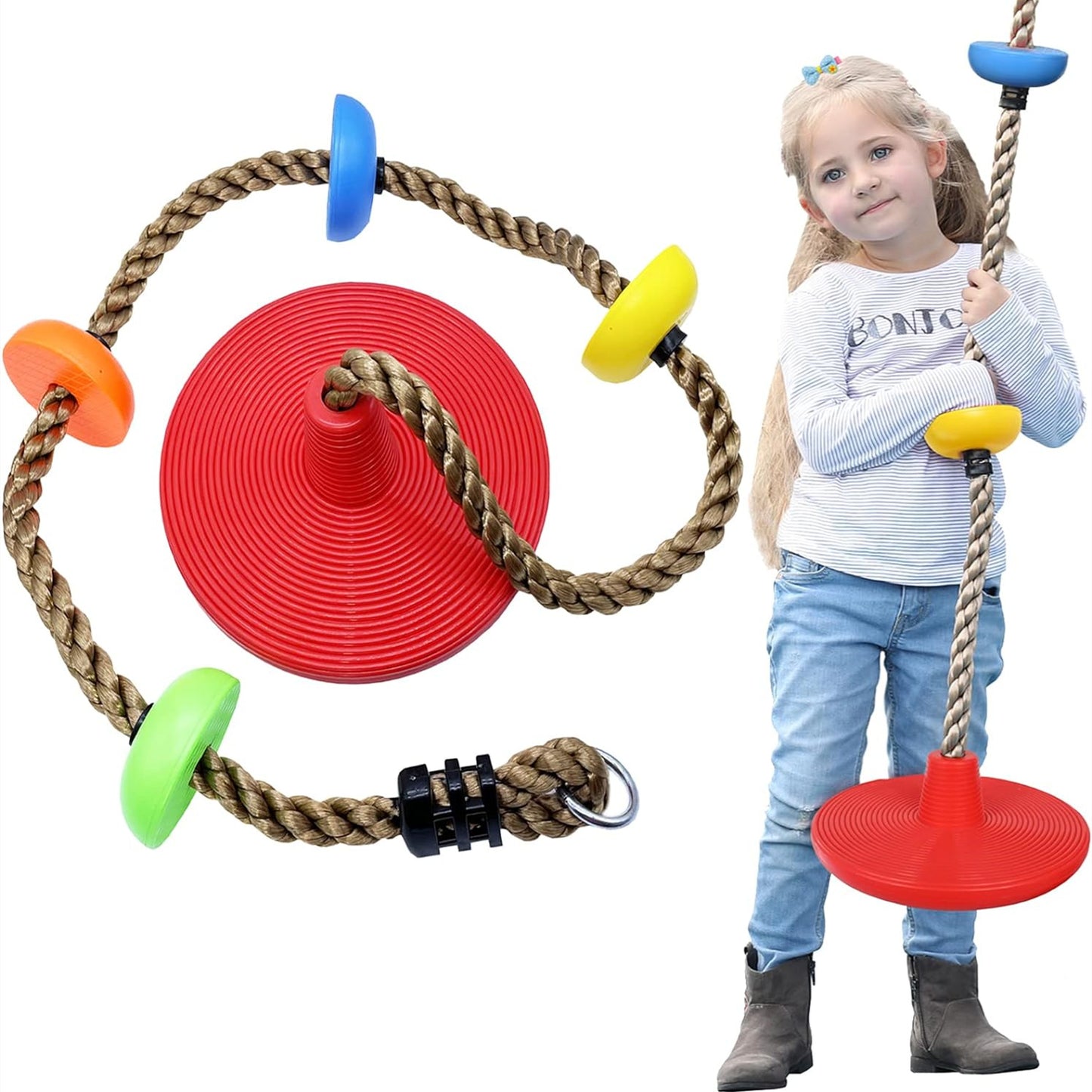 Tree Swings for Kids, 3-in-1 Climbing Rope with Platforms and Disc Seat Swing Set, Outside Toys for Kids Over 3 Years Old, Indoor Outdoor Swing for Tree Outside Treehouse, 220 lbs Weight Capacity