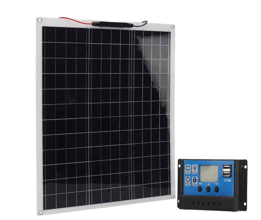 15 Watts Solar Panel Kit, High Efficiency Battery Charger With 50A Controller, 15"x11" Portable Waterproof Solar Panel Set, Backup Power Emergency Power Supply For Camp RV Home Boat Caravan Rooftop
