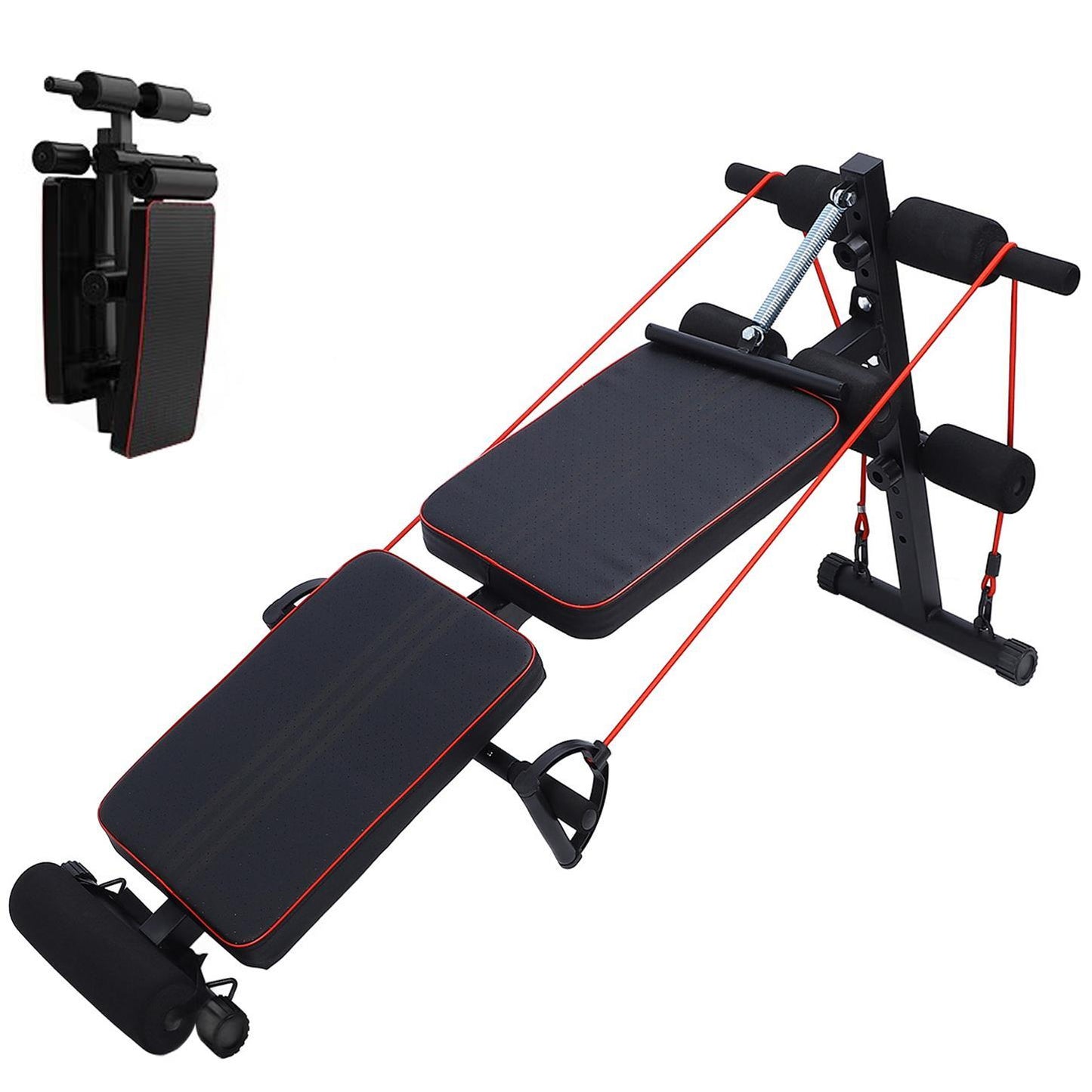 Eotvia Adjustable Weight Bench, Sit up Bench with Resistance Bands, Sturdy Durable Folding Weight Bench Fitness Bench Workout Bench for Home Gym, Sit-up Board Curved Decline Bench, Max Holds 300 lbs