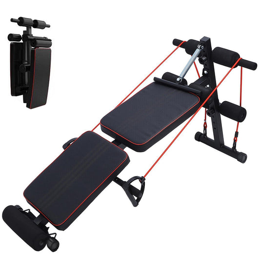 Eotvia Adjustable Weight Bench, Sit up Bench with Resistance Bands, Sturdy Durable Folding Weight Bench Fitness Bench Workout Bench for Home Gym, Sit-up Board Curved Decline Bench, Max Holds 300 lbs