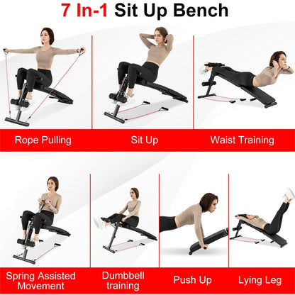 Eotvia Adjustable Weight Bench, Sit up Bench with Resistance Bands, Sturdy Durable Folding Weight Bench Fitness Bench Workout Bench for Home Gym, Sit-up Board Curved Decline Bench, Max Holds 300 lbs