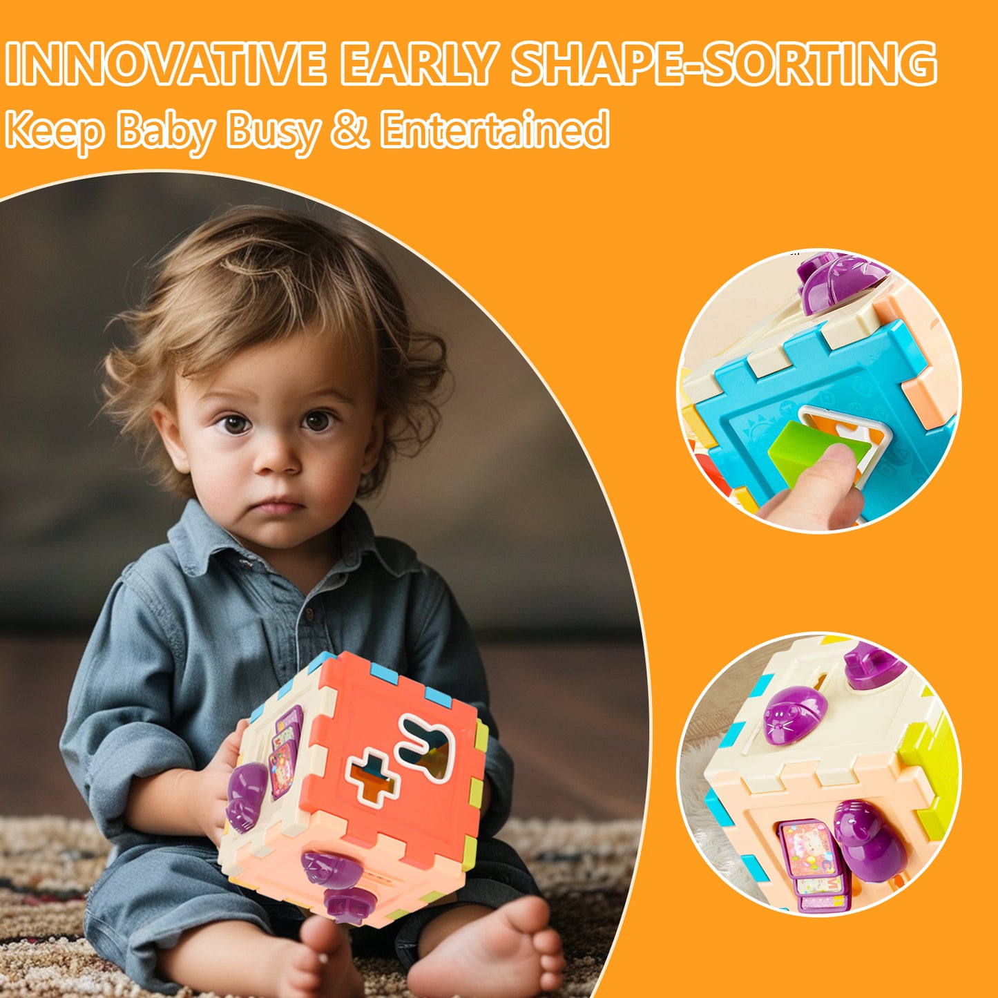 3 in 1 Kids Toy Set with Shape Sorter, Baby Teething, Suction Cup Toys for Infants Toddlers, BPA Baby Shape Sorter Toy Sensory & Pull String Toys for Boys Girls Motor Skill Hand-Eye Coordination