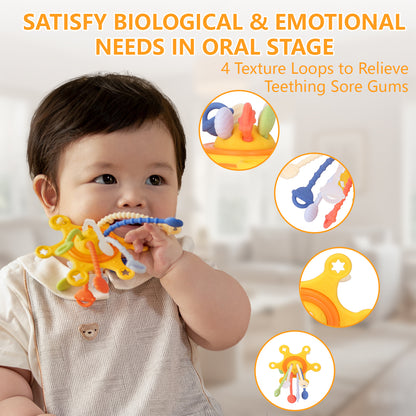 3 in 1 Kids Toy Set with Shape Sorter, Baby Teething, Suction Cup Toys for Infants Toddlers, BPA Baby Shape Sorter Toy Sensory & Pull String Toys for Boys Girls Motor Skill Hand-Eye Coordination